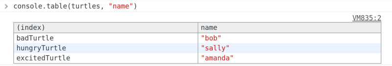 console.table additional arguments