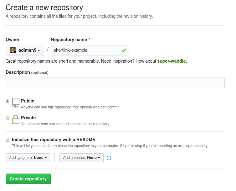 create new repo form