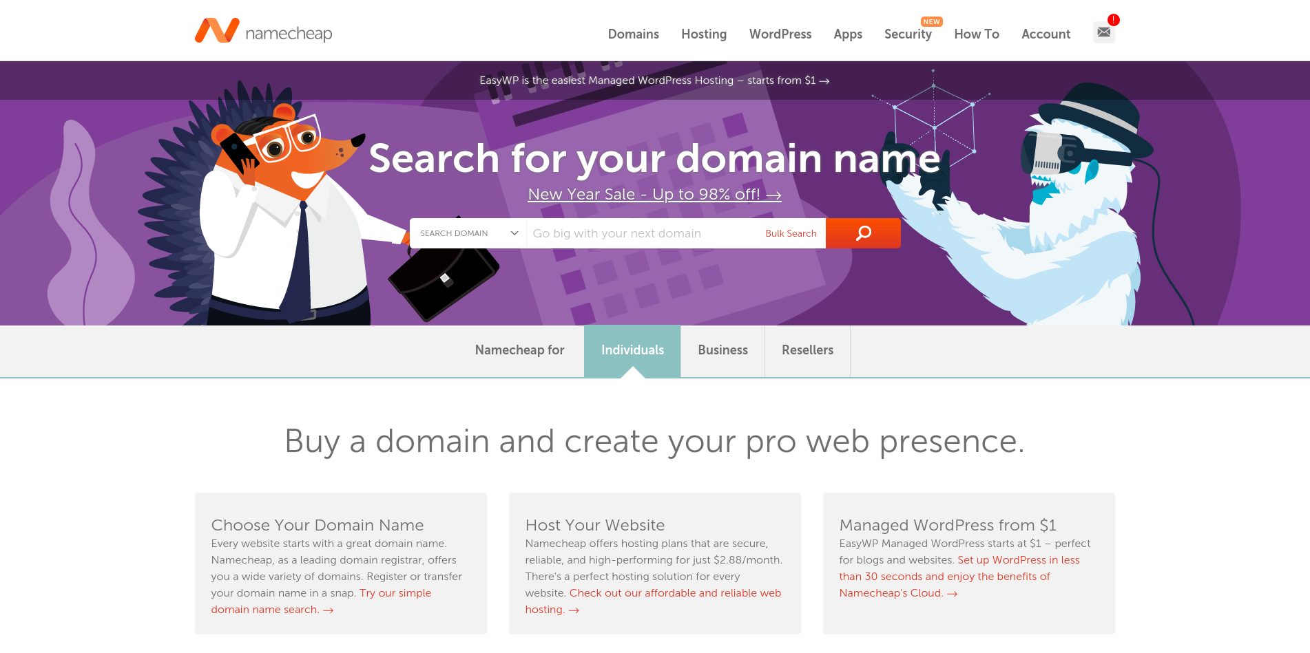 Search box on namecheap